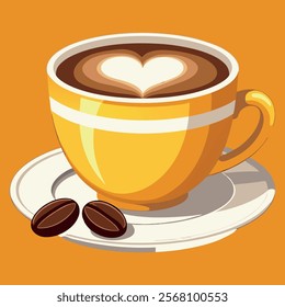 Cup of coffee with heart-shaped latte art, cozy beverage illustration, perfect for coffee shop branding, menus, or caf� designs