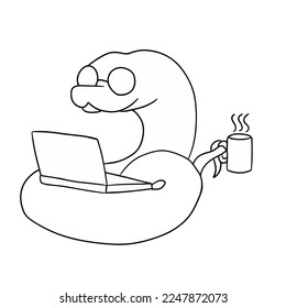 a cup of coffee helps work. Vector graphics