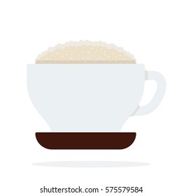 Cup of coffee with a high foam vector flat material design isolated on white