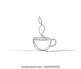 Cup of coffee. Hot beverage. Aroma of coffee. Continuous line drawing.