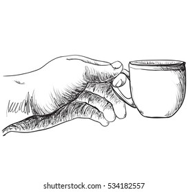 Cup of coffee. Hot drink in the hand.