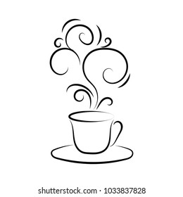 A cup of coffee. Hot coffee. A mug of hot tea, or coffee. Hot cup of tea or coffe. Isolated black element on white background. Vector illustration.