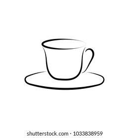 A cup of coffee. Hot coffee. A mug of hot tea, or coffee. Hot cup of tea or coffe. Isolated black element on white background. Vector illustration.