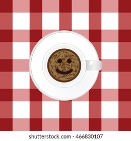 cup of coffee hot with smiley icon illustration in colorful