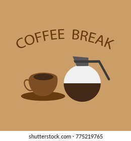 The cup of coffee and hot tea for serve, word coffee or tea, logo banner concept