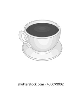 Cup of coffee icon in black monochrome style isolated on white background. Drink symbol vector illustration