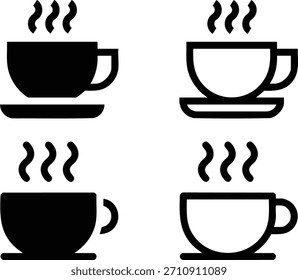 xícara de café ícone Coffe ou xícaras de chá ícone vetorial coleção. Design de ícones quentes do copo