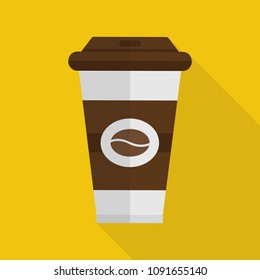 cup of coffee icon in flat style with long shadow, isolated vector illustration on yellow transparent background