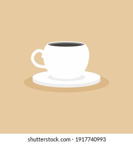 A cup coffee icon flat style. Cappuccino in white ceramic mug for restaurant menu. Flat cartoon style. Decorative design for cafeteria, posters, banners, cards. Vector illustration