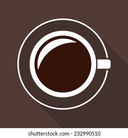 Cup Of Coffee Icon In Flat Style With Long Shadow. Top View