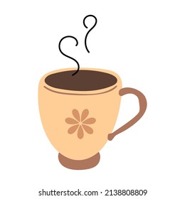 Icono de la copa de café con flor. Vector de bebida vigoroso Ilustración en estilo plano de caricatura e ingenuo