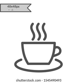 Cup of coffee icon, great design for any purposes. Cup of coffee for banner design.  Food silhouette icon.  Editable stroke. 48x48 Pixel Perfect