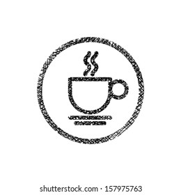 Cup of coffee icon with hand drawn lines texture.
