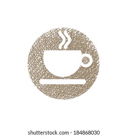 Cup of coffee icon with hand drawn lines texture.