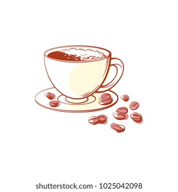 Cup of coffee icon isolated on white background. Fast food label, restaurant takeaway menu, delicious street food vector illustration.