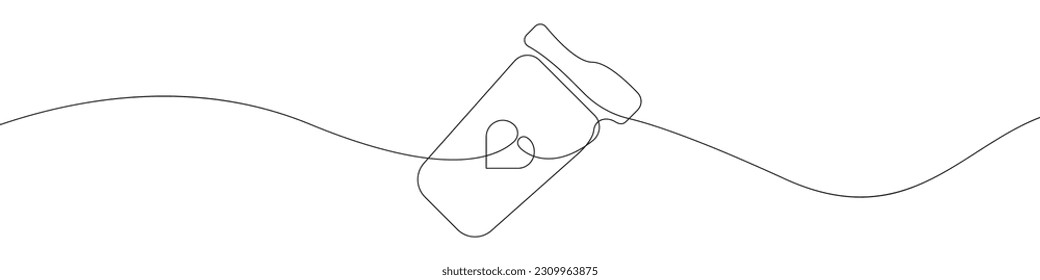 A cup of coffee icon line continuous drawing vector. One line A cup of coffee icon vector background. A cup of coffee icon. Continuous outline of a A cup of coffee with a heart icon.