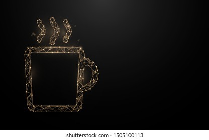 Cup coffee icon from lines, triangles and particle style design. Vector illustration