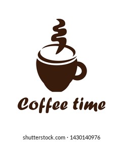 Cup of coffee icon for logo. Brown silhouette vector illustration isolated on white background.
