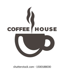 Cup of coffee icon for logo. Brown vector isolated illustration.