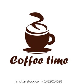 cup of coffee icon for logo. vector brown silhouette illustration isolated on white
