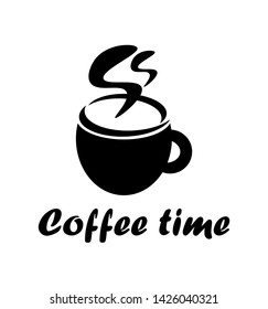 cup of coffee icon for logo. Vector black and white isolated illustration.