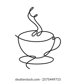 A cup of coffee icon made from single line hand drawn. Minimalist and simple logo of a cup of hot drink.  