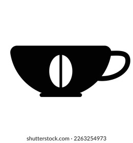 Cup of coffee icon. Mug with coffee bean icon. Luxury cafe flat icon