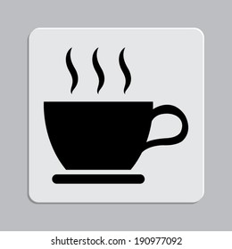 cup of coffee icon on a grey flat button
