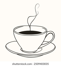 Cup of coffee icon on hand drawn doodle style. Abstract line art vector illustration in black and white colors.