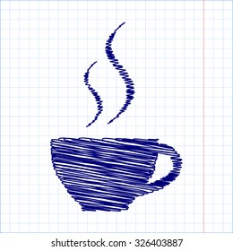 cup of coffee icon with pen and school paper effect 