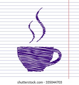cup of coffee icon with pen and school paper effect 