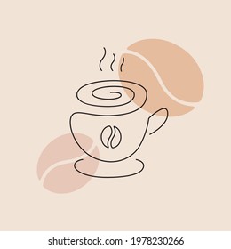 Cup of coffee icon for restaurant, menu, shop. One line drawing style