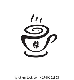 Cup of coffee icon for restaurant, menu, shop. One line drawing style