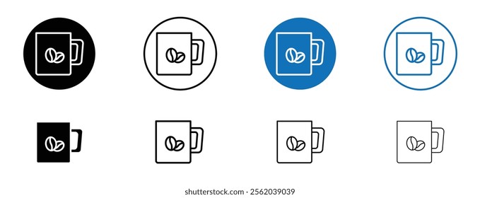 Cup of coffee icon set in black and blue colors