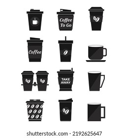 Cup coffee icon set isolated on white background. Collection icon coffee to go. Different types coffee cup. Coffee drink logo for menu cafeteria, pub, restaurant. Vector illustration