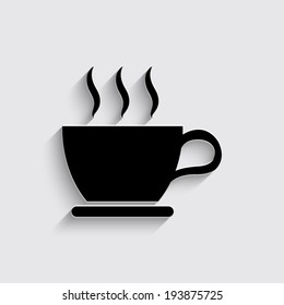 cup of coffee icon with shadow on a grey background