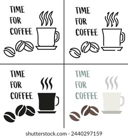 Cup of coffee icon. A cup of coffee with smoke. Set of coffee cups in different styles. EPS 10.