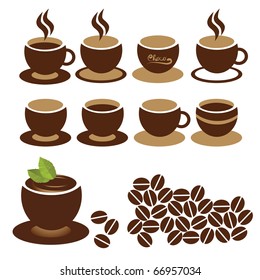Cup of coffee icon variations isolated on white