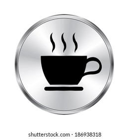 cup of coffee icon - vector brushed metal button
