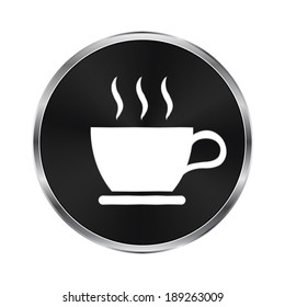 cup of coffee icon - vector brushed metal button