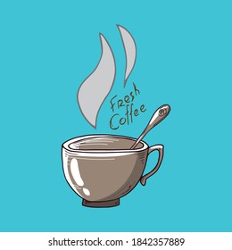Cup of coffee icon. Vector illustration of a coffee mug. Hand drawn doodle cup, mug with hot coffee.