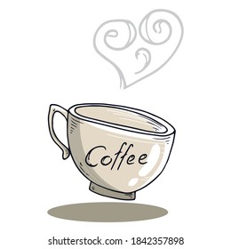 Cup of coffee icon. Vector illustration of a coffee mug. Hand drawn doodle cup, mug with hot coffee.