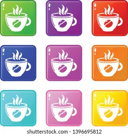 Cup coffee icons set 9 color collection isolated on white for any design