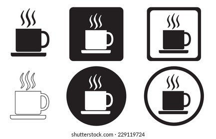 Cup of coffee icons set isolated on white background. Vector coffee cups with steam. 