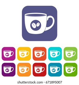 Cup of coffee icons set vector illustration in flat style In colors red, blue, green and other