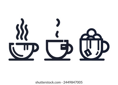 Cup of coffee, icons. Thin line signs for design logo, visit card, etc. vector