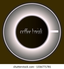 cup with coffee illustration. coffee break inscription. Coffee vector. mug on the table. White mug with. coffee cup with.
