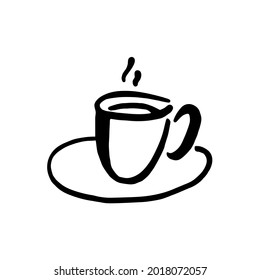 Cup of coffee  illustration in doodle cartoon style. For cards. prints, creative design