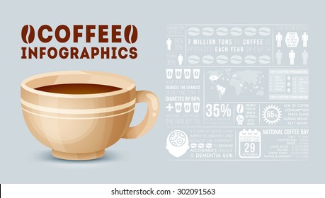 Cup Of Coffee And Infographic Block.