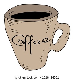 Cup of coffee. The inscription COFFEE. Calligraphy. Phrase. Lettering. Vector illustration.